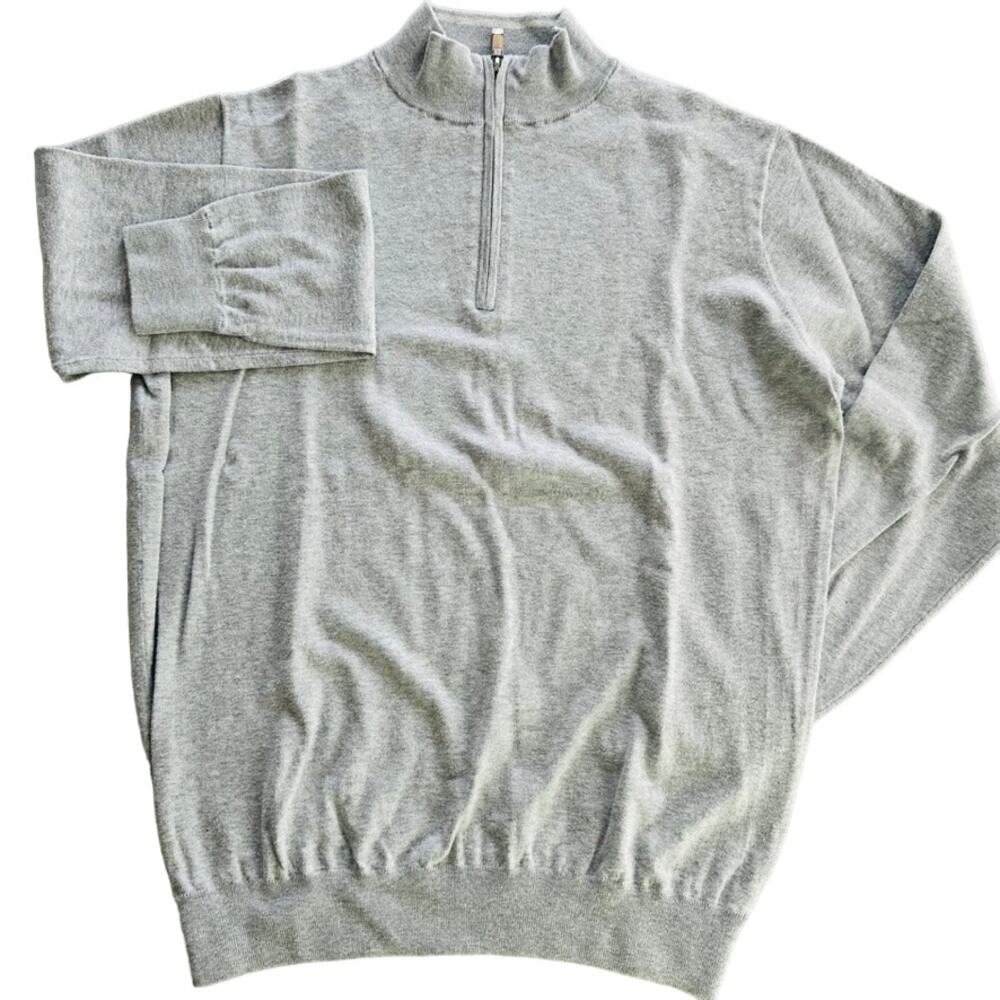 Peter Millar 1/4 Zip Sweater Grey Size Medium Lyocell Silk Cotton